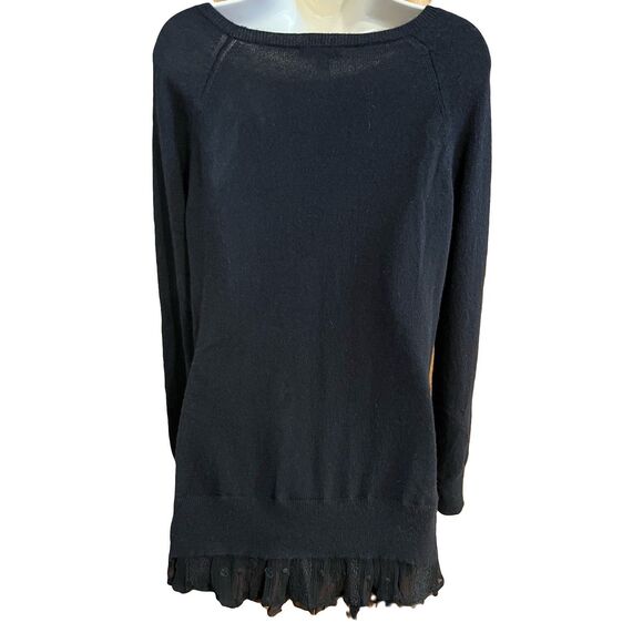 Garnett Hill Cashmere Black Sweater Long Sz M Ruffle Classic Normcore - Picture 2 of 8
